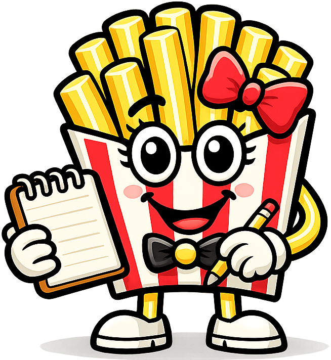 Mevrouw Friet met notitieblok